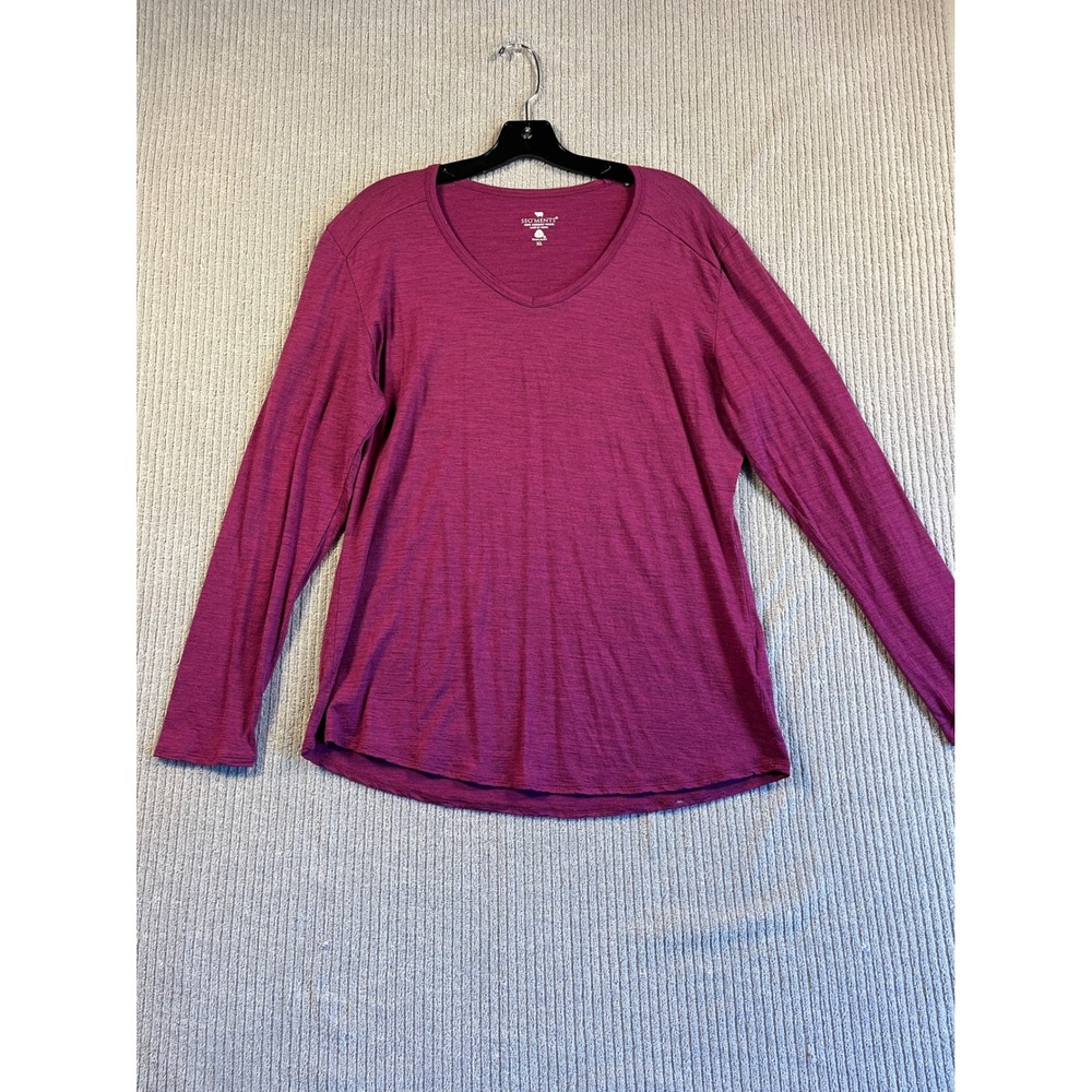 Segments Merino Wool Top Womens XL Base Layer Berry Pink V-Neck Long Sleeve